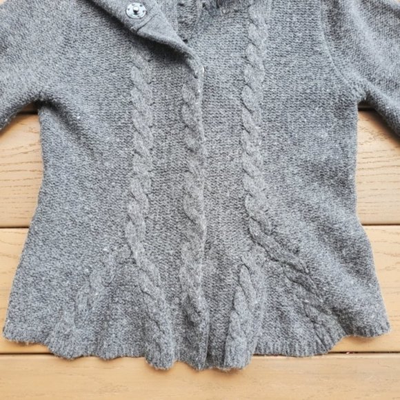 Express Gray Peplum Cardigan Snap Button Sweater Cozy Warm Neutral Preppy Boho S - Picture 8 of 10